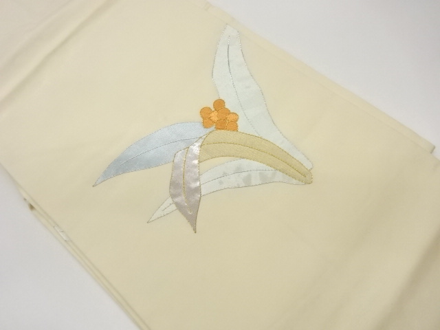 塩瀬金銀駒刺繍万年青模様名古屋帯